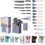 Kitchen Utensil Sets Manufacturer - Oem 19pcs Wood Handle Silicone Utensils with Storage Holder