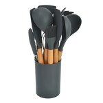 Cooking Tools Set Manufacturer - Custom 12 Pcs Set Silicone Kitchenware Accessories Spatula Stirring Kitchen Utensils Wooden Handle