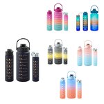 Sports Water Bottle Manufacturer - 3pcs/Set Large Capacity Portable Motivational With Straw for Hiking Camping