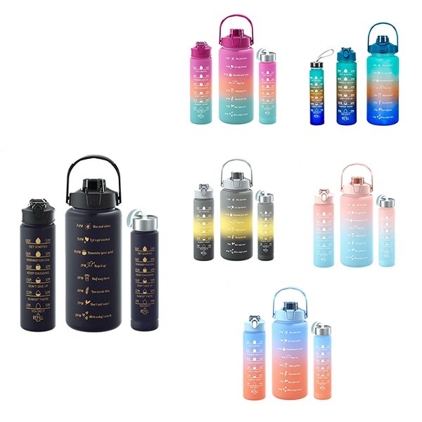 Sports Water Bottle Manufacturer - 3pcs/Set Large Capacity Portable Motivational With Straw for Hiking Camping