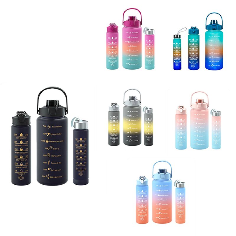 Sports Water Bottle Manufacturer - 3pcs/Set Large Capacity Portable Motivational With Straw for Hiking Camping
