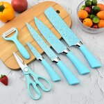 Kitchen Knife Set Manufacturer - Fashionable Blue Spray Stainless Steel Six Pieces Business Gift Combination