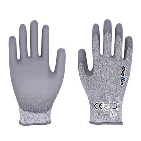 Safety Gloves Manufacturer - Cut-5 13G Green Hppe Black PU Construction Gloves Anti Cut