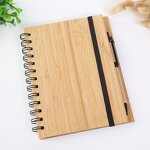 Notebook Manufacturer - Eco Custom Design Spiral Binding Hardcover Recycle Wood Bamboo Cover with Pen