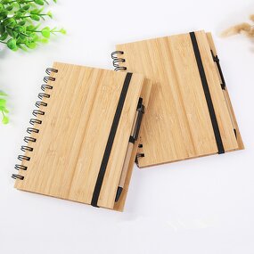Notebook Manufacturer - Eco Custom Design Spiral Binding Hardcover Recycle Wood Bamboo Cover with Pen