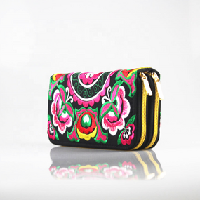 Handbag Manufacturer - Wholesale Double Zipper Embroidery Craft Wallet Bag for Women