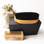 Beard Grooming Kit Manufacturer - Custom Logo Natural Boar Bristle Soft Brush Wooden Comb for Men