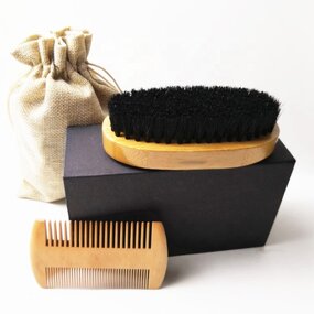 Beard Grooming Kit Manufacturer - Custom Logo Natural Boar Bristle Soft Brush Wooden Comb for Men