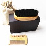 Beard Grooming Kit Manufacturer - Custom Logo Natural Boar Bristle Soft Brush Wooden Comb for Men