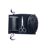 Beard Grooming Kit Manufacturer - Wholesale Custom logo Men Beard Care Set Black Bag Boar Bristle Beard Brush Wooden Comb with Scissor