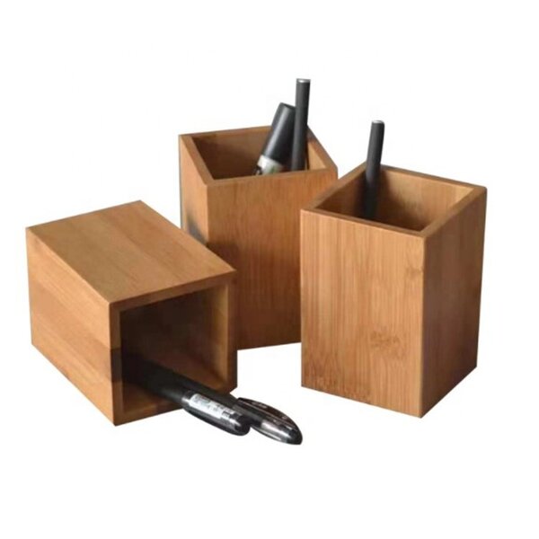 Pen Holder Manufacturer - Wholesale Custom Bamboo Crafts Square Shape Bamboo Wooden for Office Desktop
