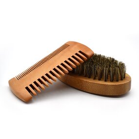 Beard Grooming Kit Manufacturer - Custom Facial Hair Beard Comb and Brush Set Men's Beard Shaping Tool Wooden Comb