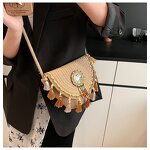 Crossbody Woven Straw Bag Manufacturer - Bohemian Style Lady Tassels Envelope Closure Zipper Button Decoration Polyester Lining for Vacation