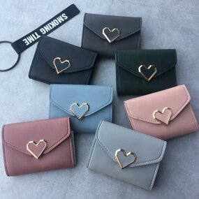 Coin Purse Manufacturer - Cheap Solid Color Heart Ladies Hand Multilayer Card Holder