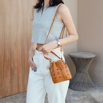 Crossbody Bucket Bag Manufacturer - Women's Printed Hand-held Fashion Barrel-Shaped Single Portable with Open Closure and Polyester Lining