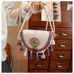 Crossbody Woven Straw Bag Manufacturer - Bohemian Style Lady Tassels Envelope Closure Zipper Button Decoration Polyester Lining for Vacation
