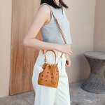 Crossbody Bucket Bag Manufacturer - Women's Printed Hand-held Fashion Barrel-Shaped Single Portable with Open Closure and Polyester Lining