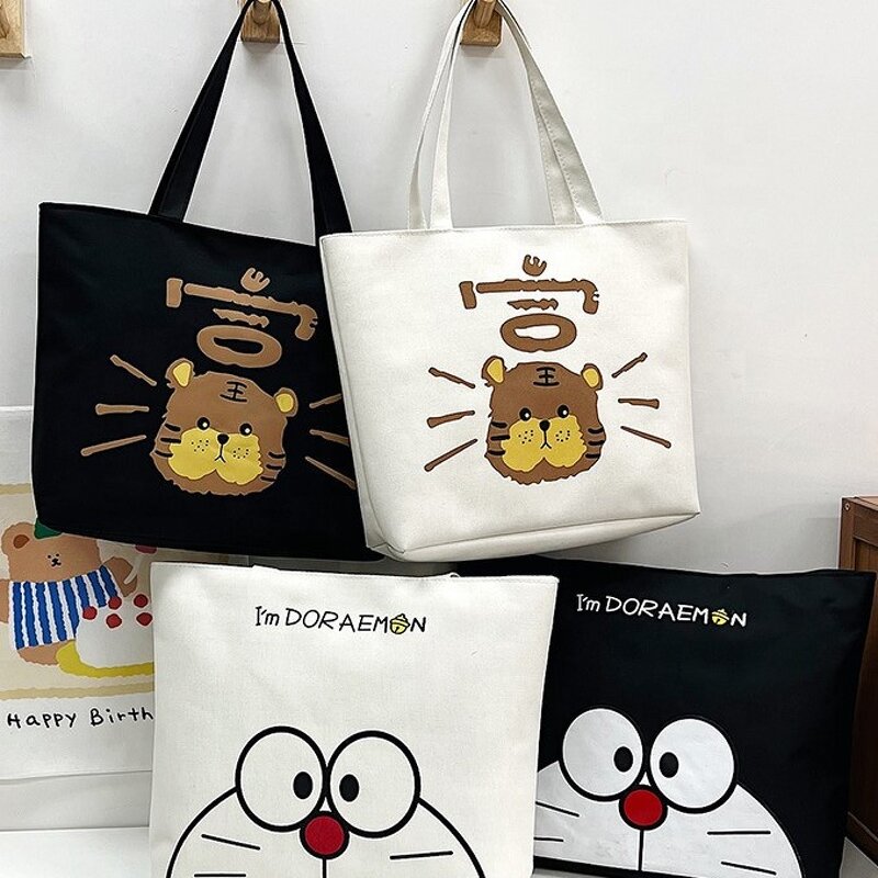 Canvas Tote Bag Manufacturer - Large Capacity Animal Print Doraemon Tiger Student Shopping