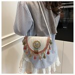Crossbody Woven Straw Bag Manufacturer - Bohemian Style Lady Tassels Envelope Closure Zipper Button Decoration Polyester Lining for Vacation