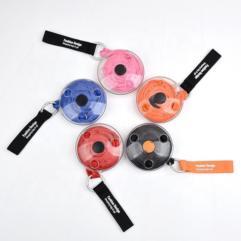 Foldable Shopping Bag Manufacturer - New Portable Polyester Folding Tote Small Disc Roll up with Plastic Round Box