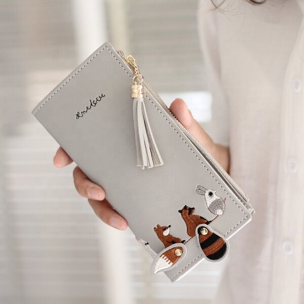 Women Wallet Manufacturer - Customized Cute Animal Embroidered PU Leather Long Slim