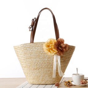 Straw Woven Shoulder Bag Manufacturer - 2020 New Style Garden Flower Solid Color Hand-woven Beach Tote Handbag
