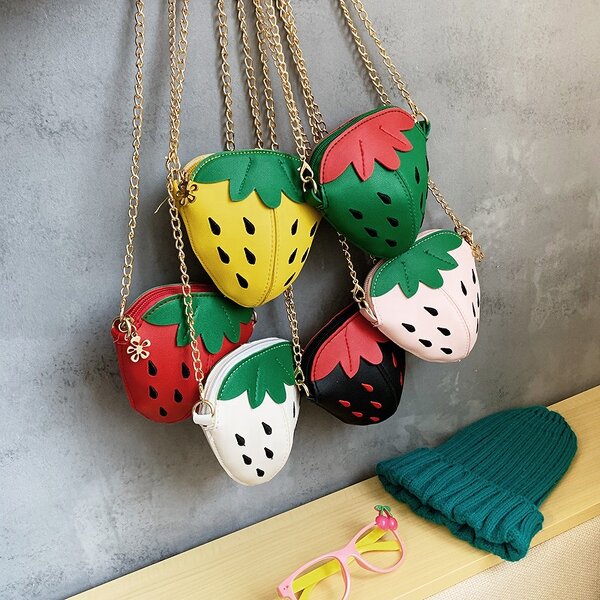Children's Bag Manufacturer - New Embroidery Thread Cute Strawberry One-shoulder Messenger Chain