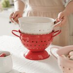 Fruit Basket Manufacturer - Galvanized Metal Round Kitchen Colander with Colorful Punching Holes & Enamel Handle for Washing