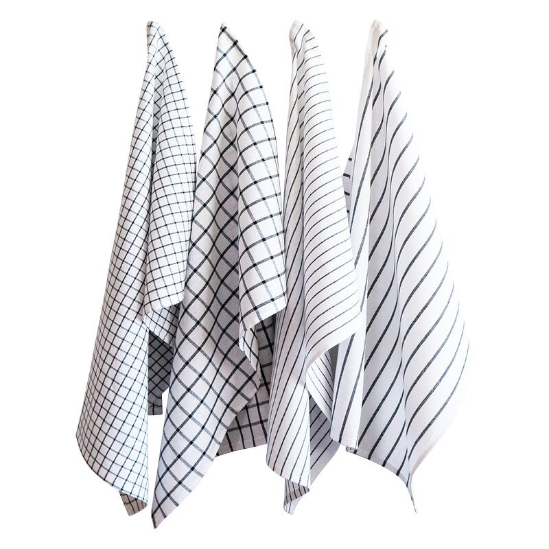 Cotton Napkin Manufacturer - Wholesale Reusable Soft Printed Plaid Stripes Woven Quick-Dry Home Kitchen Towel