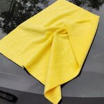 Car Washing Towel Manufacturer - 380gsm Grey and Yellow Microfiber Square Polishing Tool Wax Cloth Crystal Plated