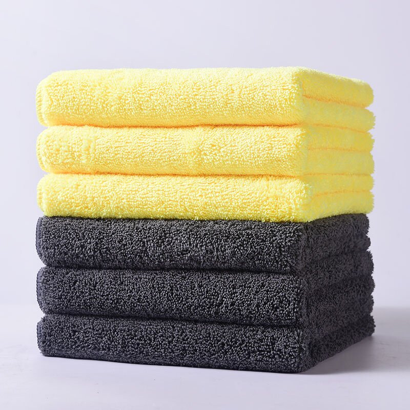 Car Washing Towel Manufacturer - 380gsm Grey and Yellow Microfiber Square Polishing Tool Wax Cloth Crystal Plated