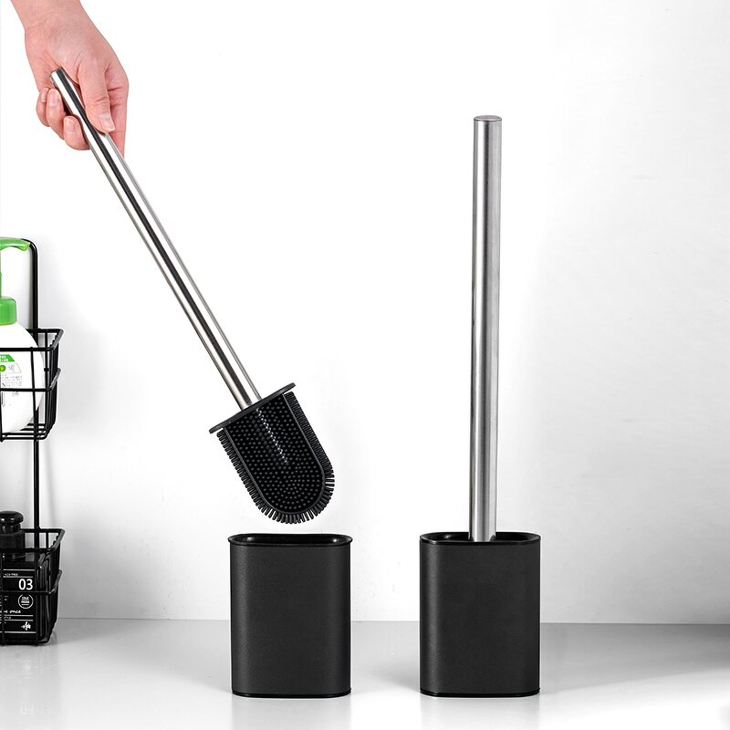 Toilet Brush Manufacturer - Newest Household Oval Shaped Stainless Steel Black Matting Coated Cleaning Brushes
