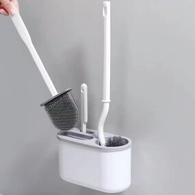 Toilet Brush Manufacturer - Fancy Silicone Brush Head Wallmounted Auto Holder with Suction Cup