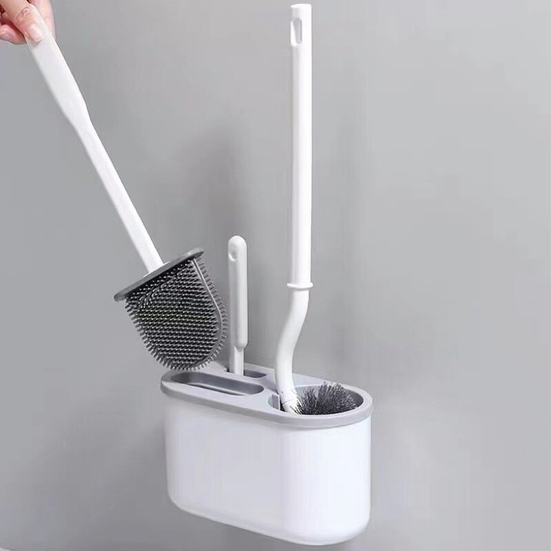 Toilet Brush Manufacturer - Fancy Silicone Brush Head Wallmounted Auto Holder with Suction Cup