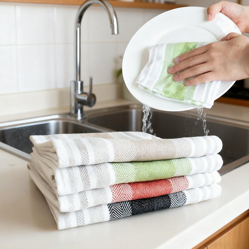 Napkins Manufacturer - Nordic Minimalist Style Cotton Yarn Dyed Home Fabrics Kitchen Towels Household Dishwashing Cloths