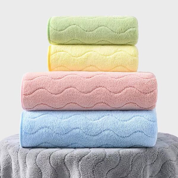 Bath Towel Set Manufacturer - 70 * 140cm Coral Velvet Water Ripple Quick Dry Absorbent Knitted Face Wash Towel for Household