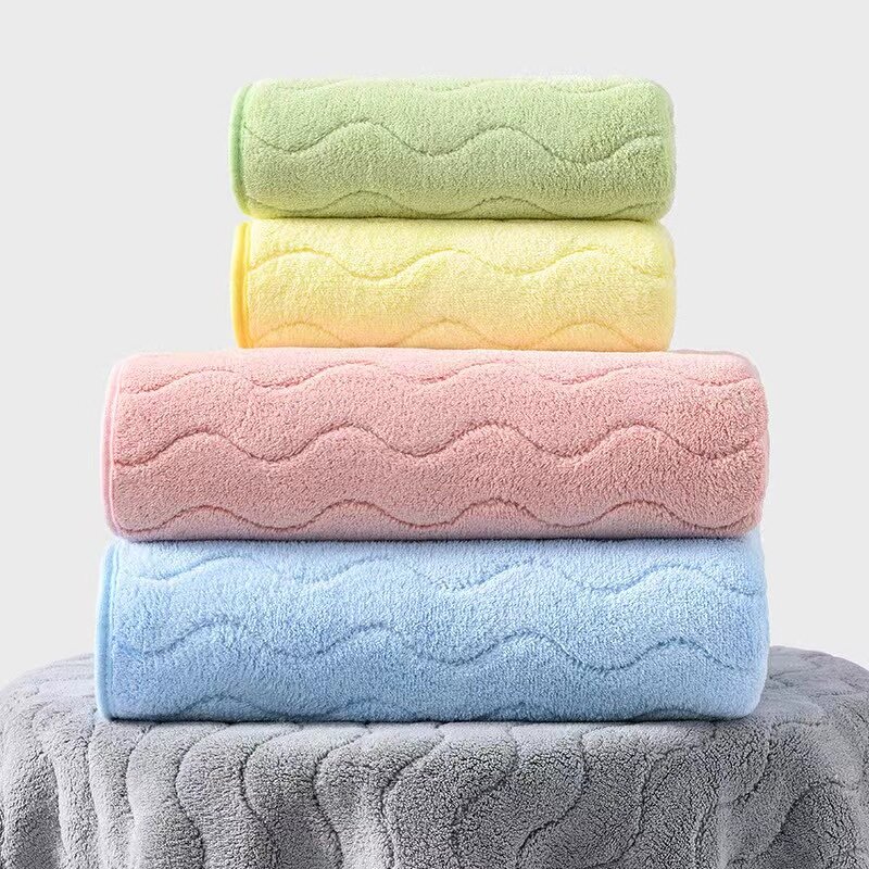 Bath Towel Set Manufacturer - 70 * 140cm Coral Velvet Water Ripple Quick Dry Absorbent Knitted Face Wash Towel for Household