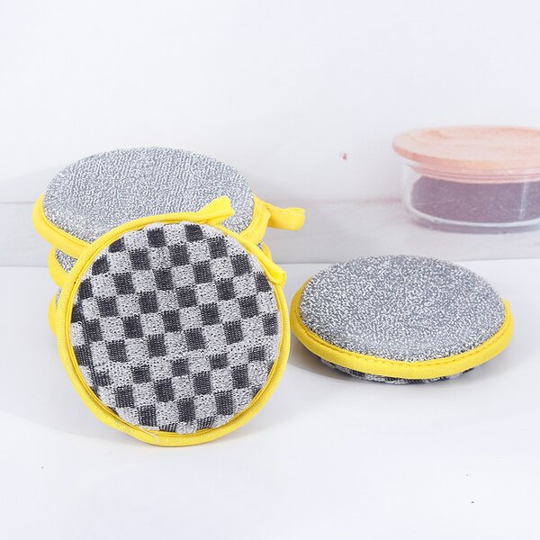 Dishwashing Sponge Manufacturer - Black and White Checkered Kitchen Double-Sided Polyester Brush for Pot Cleaning Household