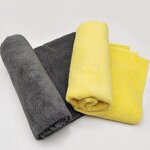 Car Washing Towel Manufacturer - 380gsm Grey and Yellow Microfiber Square Polishing Tool Wax Cloth Crystal Plated