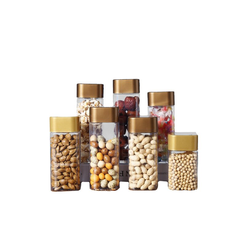 Plastic Food Jars Manufacturer - Square Transparent PET 820ml-1055ml Nut Packaging Bottle for Food Snack Cookie Canned