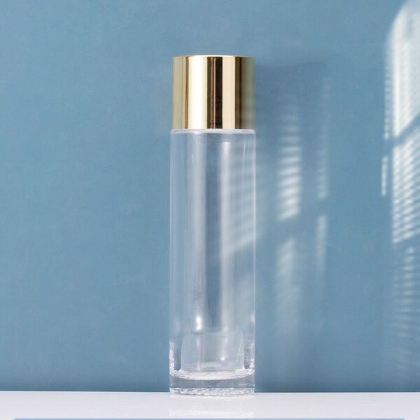 Cream Dispenser Bottle Manufacturer - Luxury 120ml Clear Electroplated Gold Cover Wholesale Cosmetic Toner Glass Skin Care