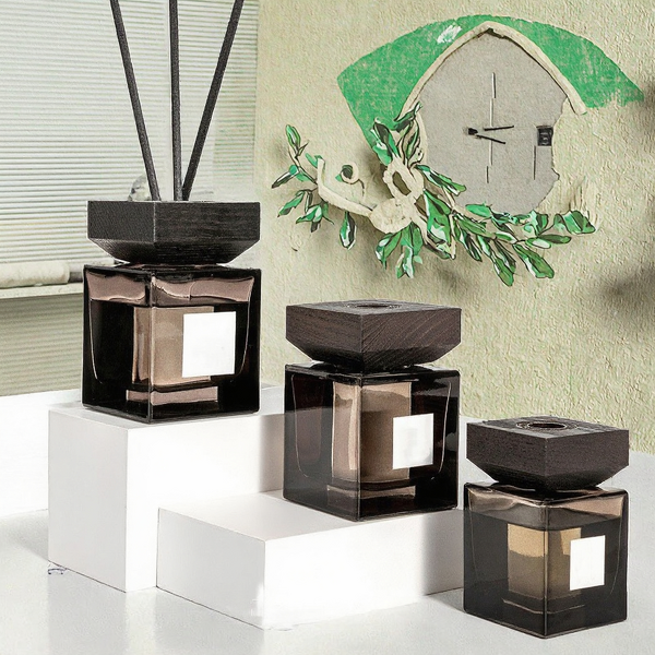 Glass Bottle Manufacturer - Deluxe Premium 100ml 200ml Black Square Aroma for Reed Diffuser Pump Spray Lid Refillable