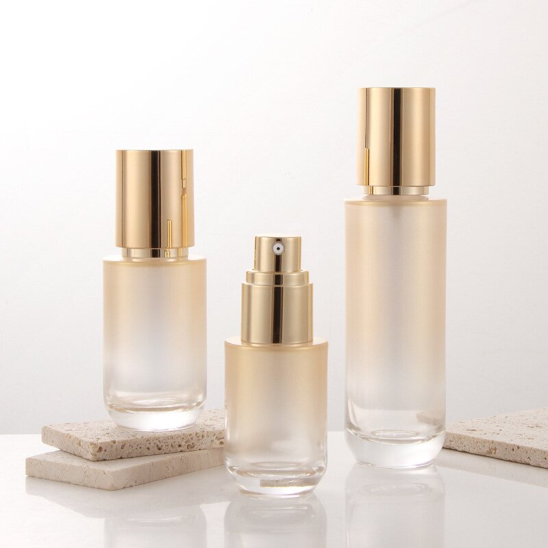 Glass Bottle Manufacturer - Stock 60ml 100ml 50g Gradual Gold Cream Empty Cosmetic Packaging with Screw Cap for Lotion