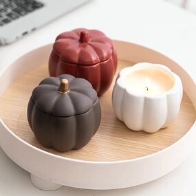 Candle Jars Manufacturer - High Quality Customizable Color Ceramic Pumpkin Empty with Lid for Packaging and Gifts