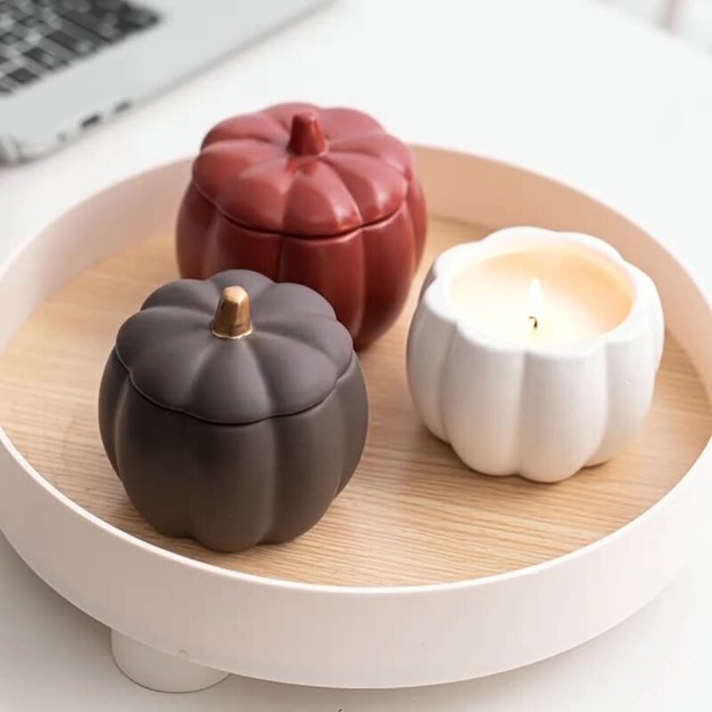 Candle Jars Manufacturer - High Quality Customizable Color Ceramic Pumpkin Empty with Lid for Packaging and Gifts