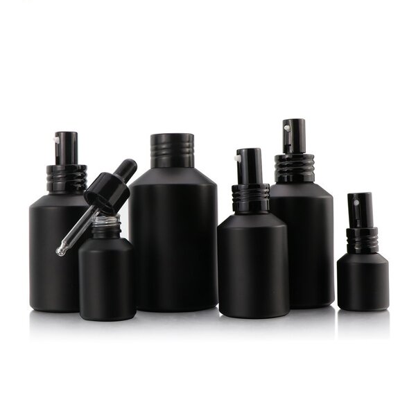 Cosmetic Pump Bottle Manufacturer - Men's Skincare Cream Jar 15ml to 120ml Matte Black Glass with Screw Cap for Face Lotion