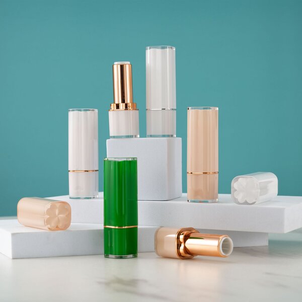 Lipstick Tubes Manufacturer - Empty Plastic Screw Cap Square with Lucky Clover Design 12.1mm Diameter Cosmetic Makeup