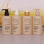 Cosmetic Container Manufacturer - Eco-friendly Biodegradable 300ml 500ml Wheat Straw HDPE Plastic Shampoo Bamboo Lid Matte