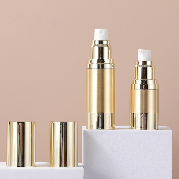 Airless Pump Bottle Manufacturer - In Stock 15ml 30ml 50ml Round Cosmetic Gold Silver Aluminum Finish Logo for Skin Care