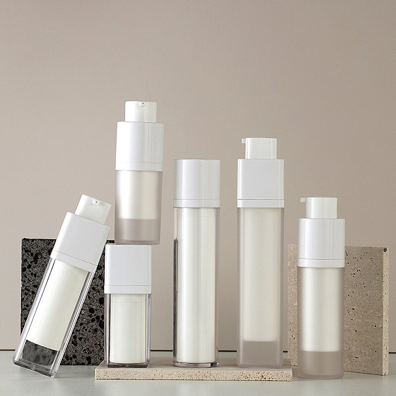 Vacuum Bottles Manufacturer - Wholesale 15ml 30ml 50ml Refillable Frosted Square Acrylic with Airless Pump for Cosmetic Lotion